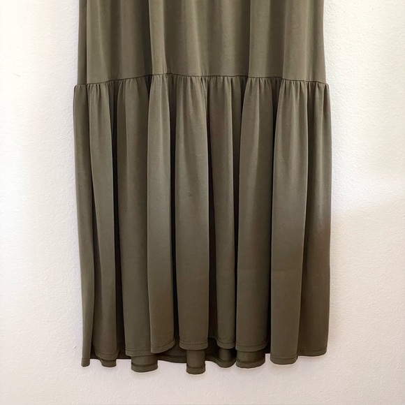 Anthropologie COA Sierra Knit Midi Cap Sleeve Tiered Dress Olive Green XS/S - Picture 5 of 10